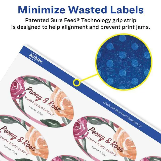 Alt view image 4 of 7 - Matte White Removable Oval Labels, Sure Feed Technology, 1.5" x 2.5", 1,800 Removable Labels, Laser/Inkjet Printable