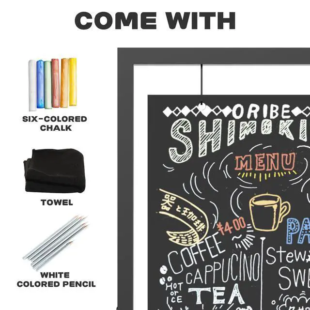 Alt view image 3 of 7 - Chalk Board Easel Sign, Sidewalk Sign 35" x 18" with Display Shelf,Free Standing Chalkboard Easel,Double-Sided Hanging Outdoor Chalkboard Sign for Café Bar, Bistro, Florist or Wedding