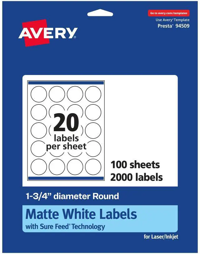 Main image of ® Matte White Round Labels, Sure Feed® Technology, 1.75" Diameter, 2,000 Matte White Printable Labels