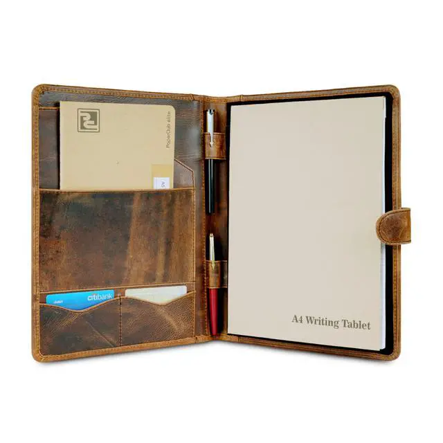 Alt view image 2 of 7 - Leather Padfolio Legal Pad Portfolio Organizer | Handmade Executive Notebook Binder | Heavy Duty Full Grain Cow Hide Resume Interview Folio for Men Women, Rustic NoteBook Folder (brown)