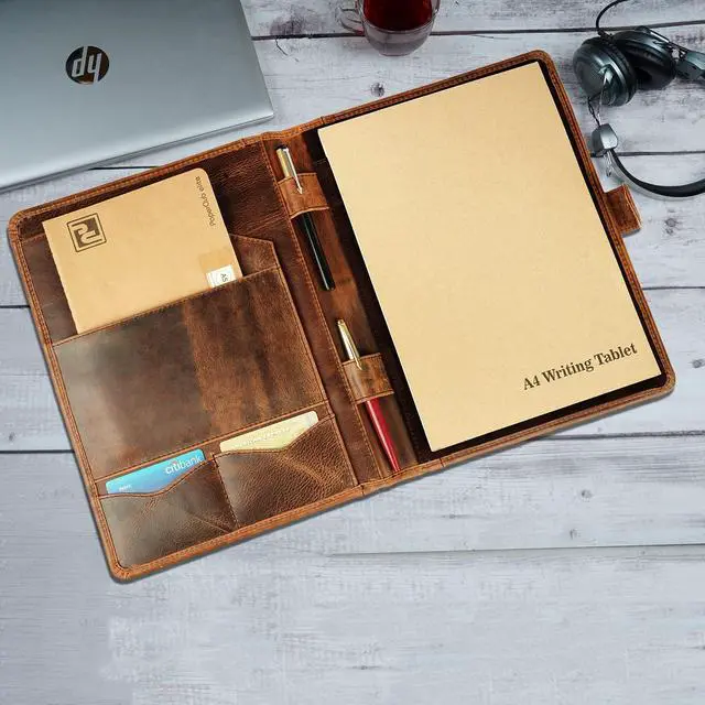 Alt view image 3 of 7 - Leather Padfolio Legal Pad Portfolio Organizer | Handmade Executive Notebook Binder | Heavy Duty Full Grain Cow Hide Resume Interview Folio for Men Women, Rustic NoteBook Folder (brown)
