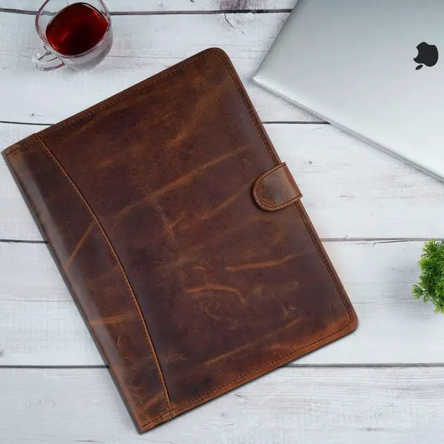 Alt view image 4 of 7 - Leather Padfolio Legal Pad Portfolio Organizer | Handmade Executive Notebook Binder | Heavy Duty Full Grain Cow Hide Resume Interview Folio for Men Women, Rustic NoteBook Folder (brown)