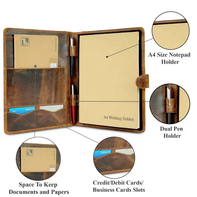 Alt view image 5 of 7 - Leather Padfolio Legal Pad Portfolio Organizer | Handmade Executive Notebook Binder | Heavy Duty Full Grain Cow Hide Resume Interview Folio for Men Women, Rustic NoteBook Folder (brown)