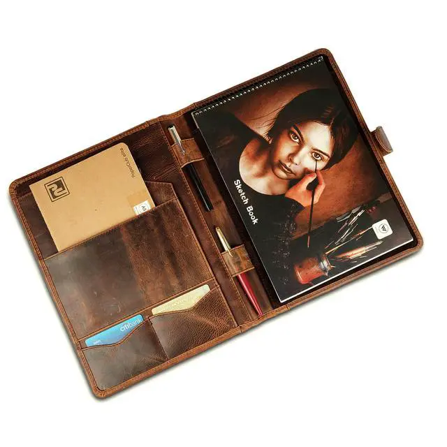 Alt view image 7 of 7 - Leather Padfolio Legal Pad Portfolio Organizer | Handmade Executive Notebook Binder | Heavy Duty Full Grain Cow Hide Resume Interview Folio for Men Women, Rustic NoteBook Folder (brown)