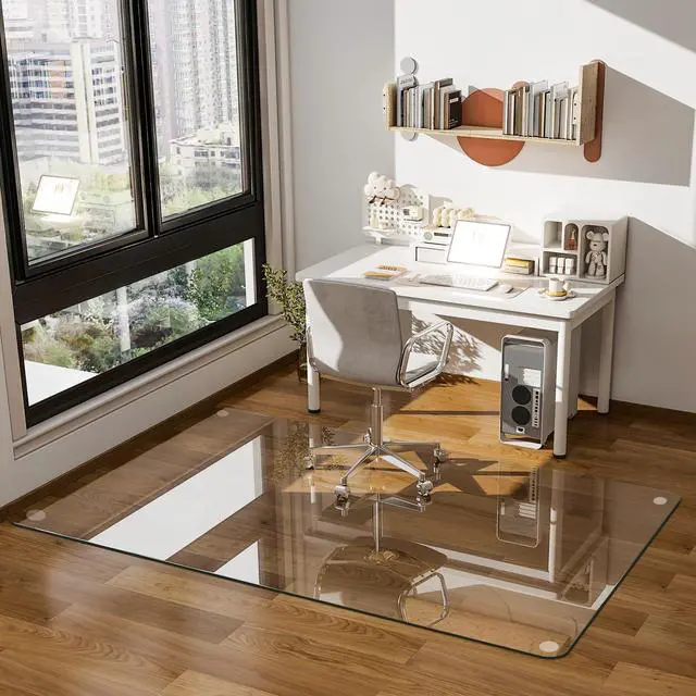 Main image of 36"x55" Tempered Glass Office Chair Mat, Hard Floor Mat for Carpet | Rectangle Heavy-Duty Floor Protector for Carpet & Hard Floors Scratch-Resistant Office Computer Desk Mat 1/5" Clear