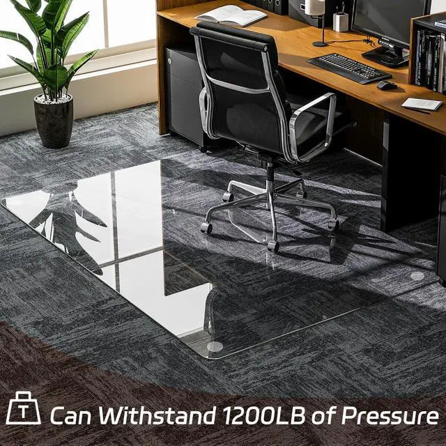 Alt view image 5 of 7 - 36"x55" Tempered Glass Office Chair Mat, Hard Floor Mat for Carpet | Rectangle Heavy-Duty Floor Protector for Carpet & Hard Floors Scratch-Resistant Office Computer Desk Mat 1/5" Clear