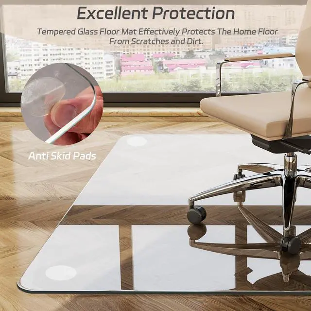 Alt view image 4 of 7 - 36"x55" Tempered Glass Office Chair Mat, Hard Floor Mat for Carpet | Rectangle Heavy-Duty Floor Protector for Carpet & Hard Floors Scratch-Resistant Office Computer Desk Mat 1/5" Clear