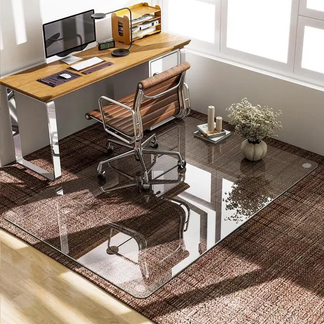 Alt view image 7 of 7 - 36"x55" Tempered Glass Office Chair Mat, Hard Floor Mat for Carpet | Rectangle Heavy-Duty Floor Protector for Carpet & Hard Floors Scratch-Resistant Office Computer Desk Mat 1/5" Clear