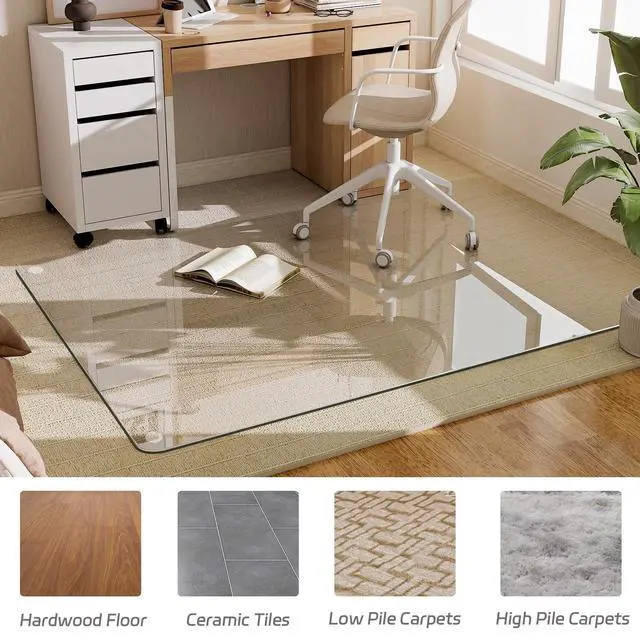 Alt view image 6 of 7 - 36"x55" Tempered Glass Office Chair Mat, Hard Floor Mat for Carpet | Rectangle Heavy-Duty Floor Protector for Carpet & Hard Floors Scratch-Resistant Office Computer Desk Mat 1/5" Clear