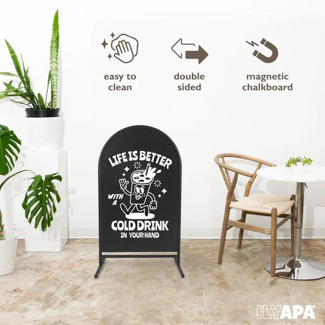 Alt view image 3 of 6 - Metal A Frame Sign, Chalkboard Sidewalk Sign - 21x35 in, Black | Freestanding Double Sided Magnetic Chalkboard, Sandwich Board Signs, Includes Chalk & Eraser - For Businesses - Black