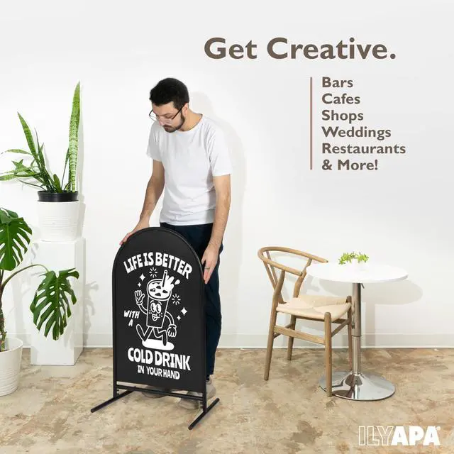Alt view image 5 of 6 - Metal A Frame Sign, Chalkboard Sidewalk Sign - 21x35 in, Black | Freestanding Double Sided Magnetic Chalkboard, Sandwich Board Signs, Includes Chalk & Eraser - For Businesses - Black