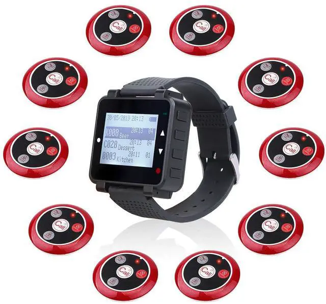 Main image of T128 Restaurant Pager System, Wireless Call System, 10 Buttons | for Waiter, Customer, Staff, Caregiver, 4-Key Waterproof Alert Call Buttons, 200M Working Distance, Multiple Reminder modes