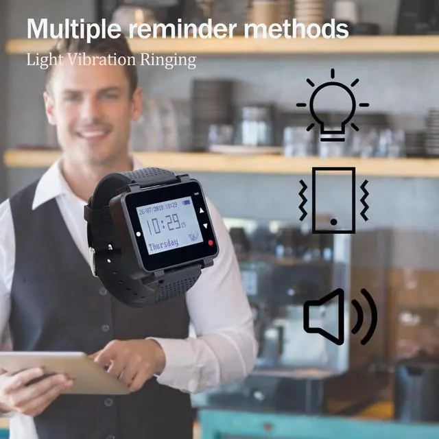 Alt view image 3 of 7 - T128 Restaurant Pager System, Wireless Call System, 10 Buttons | for Waiter, Customer, Staff, Caregiver, 4-Key Waterproof Alert Call Buttons, 200M Working Distance, Multiple Reminder modes