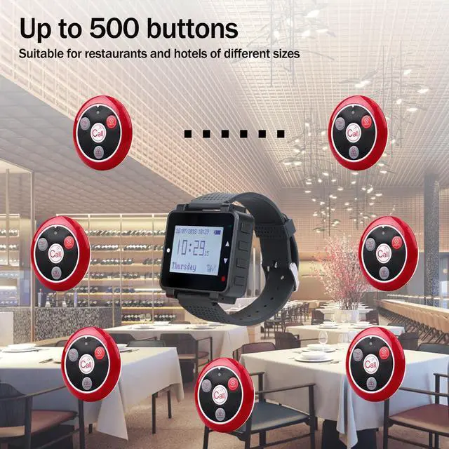 Alt view image 5 of 7 - T128 Restaurant Pager System, Wireless Call System, 10 Buttons | for Waiter, Customer, Staff, Caregiver, 4-Key Waterproof Alert Call Buttons, 200M Working Distance, Multiple Reminder modes
