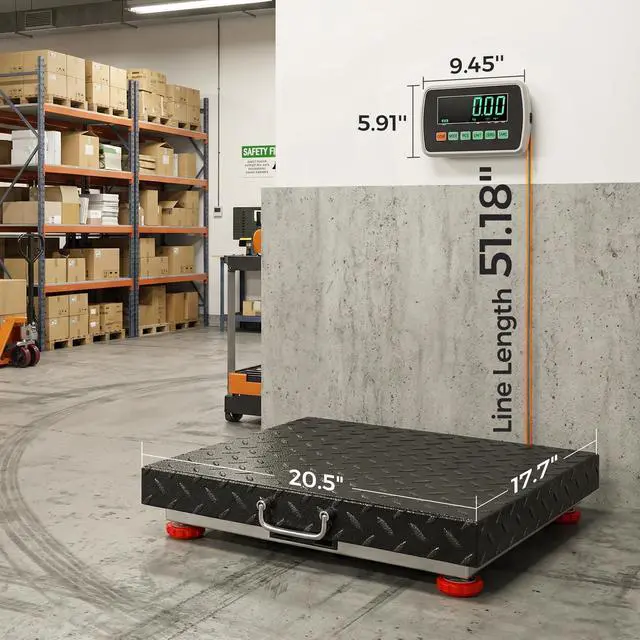 Alt view image 3 of 6 - Heavy Duty Floor Scale with 20.5 X 17.7 Large Stainless Steel Platform, 660LBs Industrial Bench Scale for Packages, Luggage, Suitcases, Boxes