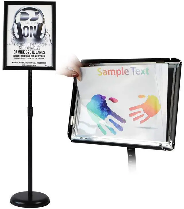 Main image of Adjustable Heavy Duty Pedestal Sign Holder Floor Stand, Sign Stand Poster Stand, Standing Floor, 8.5 x 11 inch, Vertical & Horizontal View, Outdoor Standing Display Sign Holders Aluminum Black 2 Pack