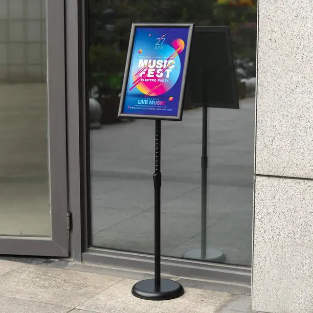 Alt view image 2 of 7 - Adjustable Heavy Duty Pedestal Sign Holder Floor Stand, Sign Stand Poster Stand, Standing Floor, 11 x 17 inch, Vertical & Horizontal View, Outdoor Standing Display Sign Holders Aluminum Black 2 Pack