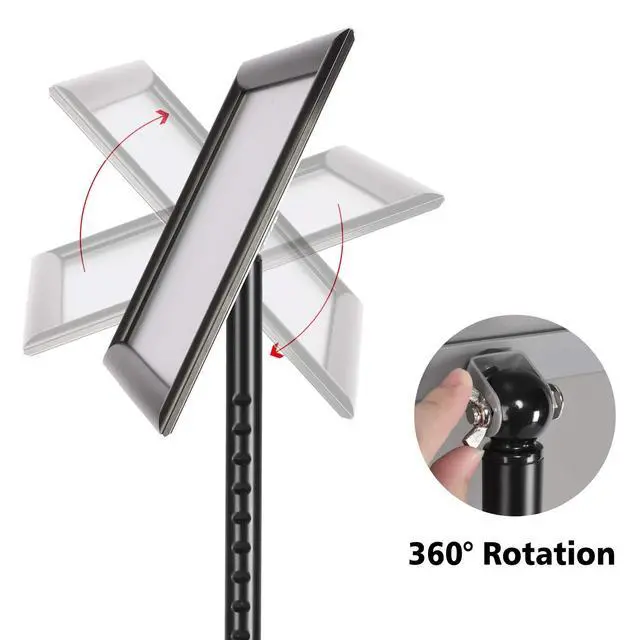 Alt view image 4 of 7 - Adjustable Heavy Duty Pedestal Sign Holder Floor Stand, Sign Stand Poster Stand, Standing Floor, 11 x 17 inch, Vertical & Horizontal View, Outdoor Standing Display Sign Holders Aluminum Black 2 Pack