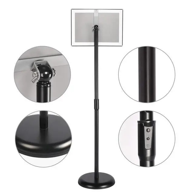 Alt view image 6 of 7 - Adjustable Heavy Duty Pedestal Sign Holder Floor Stand, Sign Stand Poster Stand, Standing Floor, 11 x 17 inch, Vertical & Horizontal View, Outdoor Standing Display Sign Holders Aluminum Black 2 Pack