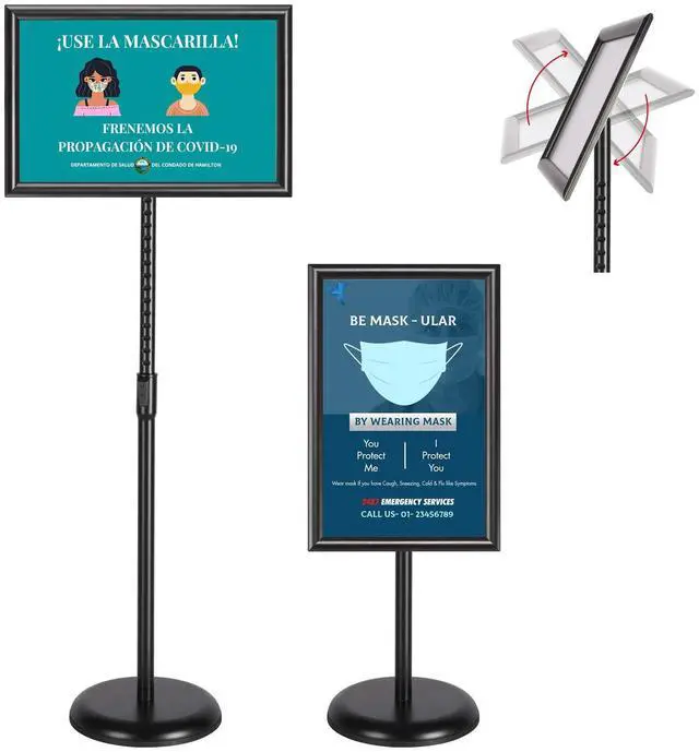 Main image of Adjustable Heavy Duty Pedestal Sign Holder Floor Stand, Sign Stand Poster Stand, Standing Floor, 11 x 17 inch, Vertical & Horizontal View, Outdoor Standing Display Sign Holders Aluminum Black 2 Pack