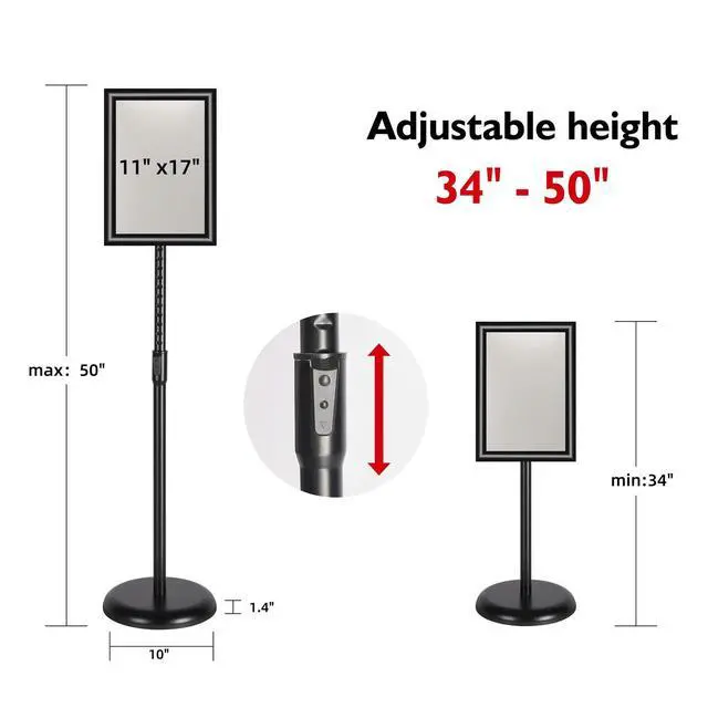 Alt view image 3 of 7 - Adjustable Heavy Duty Pedestal Sign Holder Floor Stand, Sign Stand Poster Stand, Standing Floor, 11 x 17 inch, Vertical & Horizontal View, Outdoor Standing Display Sign Holders Aluminum Black 2 Pack