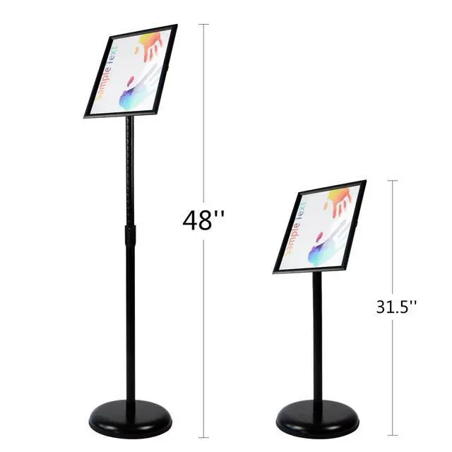 Alt view image 2 of 7 - Adjustable Heavy Duty Pedestal Sign Holder Floor Stand, Sign Stand Poster Stand, Standing Floor, 8.5 x 11 inch, Vertical & Horizontal View, Outdoor Standing Display Sign Holders Aluminum Black 2 Pack