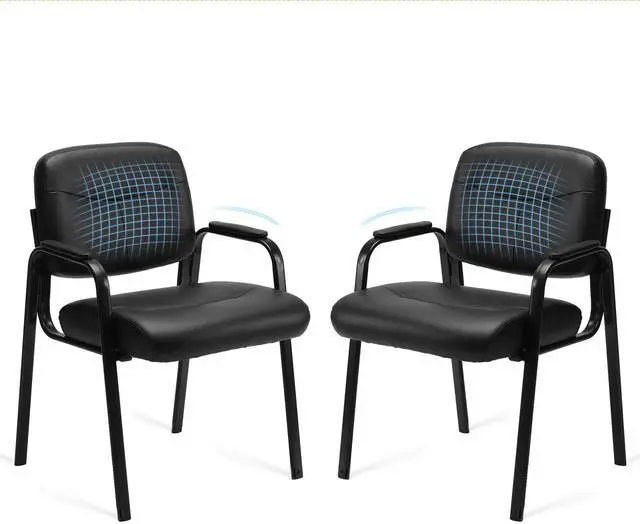 Main image of Office Reception Guest Waiting Room Chairs Set of 2, Leather Stationary Chair No Wheels with Padded Arms for Elderly Desk Conference Room Lobby, Inky