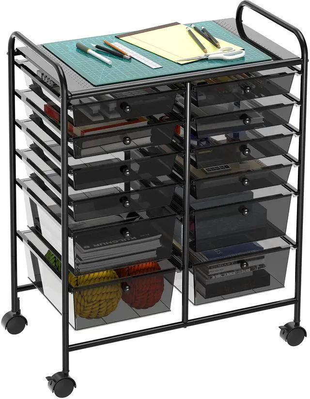 Main image of 12 Drawers Rolling Utility Cart Organizer, Black | 2-Column, 32" Height, Lockable Wheels, for School, Office, Art Craft, and Paper Storage