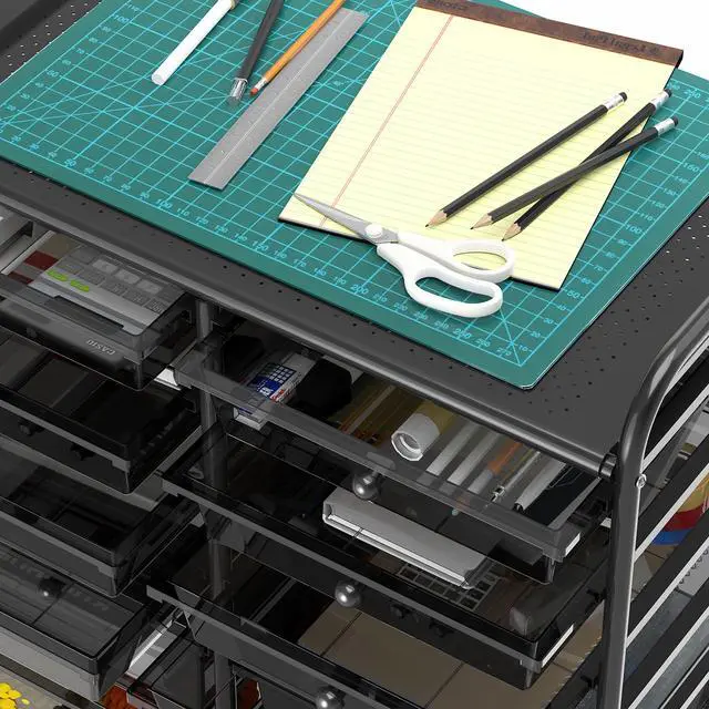 Alt view image 4 of 6 - 12 Drawers Rolling Utility Cart Organizer, Black | 2-Column, 32" Height, Lockable Wheels, for School, Office, Art Craft, and Paper Storage