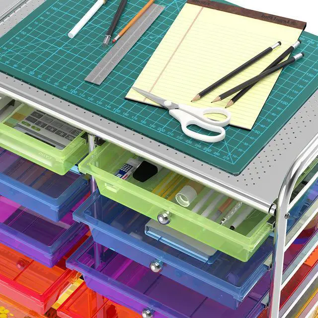 Alt view image 4 of 7 - 12 Drawers Rolling Utility Cart Organizer, Multicolor | 2-Column, 32" Height, Lockable Wheels, for School, Office, Art Craft, and Paper Storage
