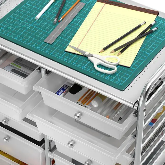 Alt view image 4 of 6 - 12 Drawers Rolling Utility Cart Organizer, Chrome | 2-Column, 32" Height, Lockable Wheels, for School, Office, Art Craft, and Paper Storage