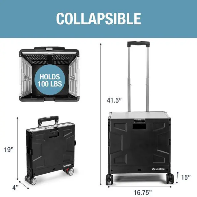 Alt view image 2 of 7 - Collapsible Rolling Crate with Lid, 55L, 4-Wheel, Cool Gray | Four swivel wheels move in any direction, while the telescoping handle guides up to 100 lb. Folds to 3.75 inches for storage