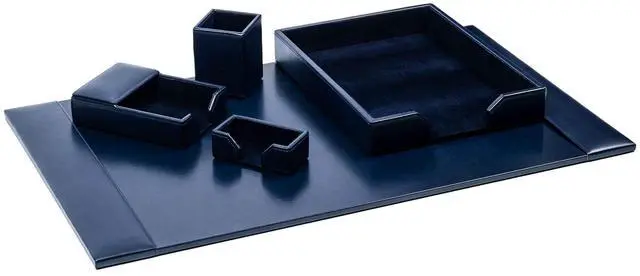 Main image of Bonded Leather Desk Set - Luxury Leather Desk Pad & Desk Organization Essentials (Navy Blue, 5 Piece)