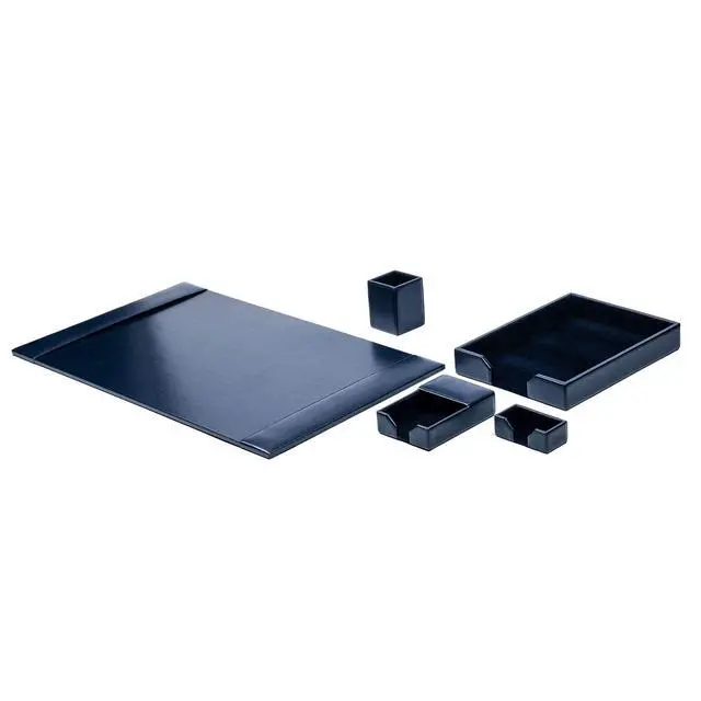 Alt view image 2 of 7 - Bonded Leather Desk Set - Luxury Leather Desk Pad & Desk Organization Essentials (Navy Blue, 5 Piece)