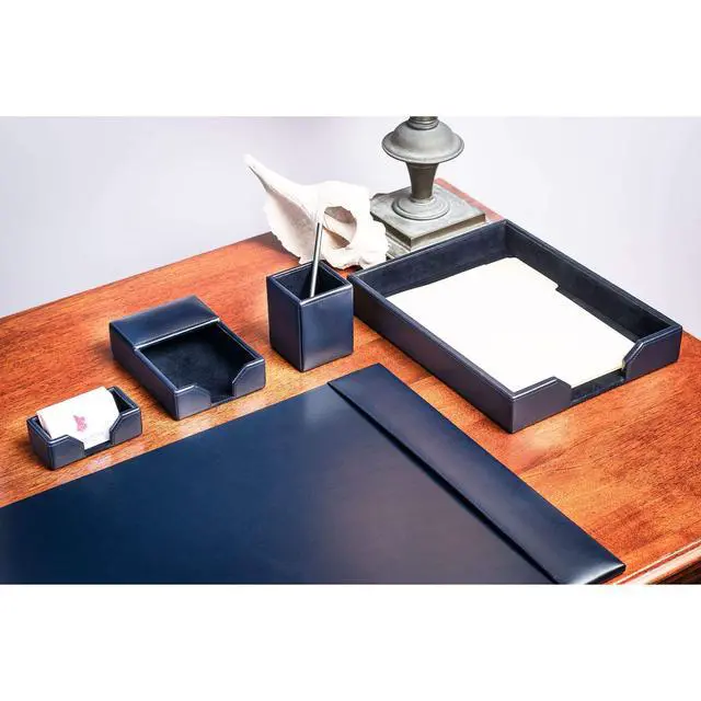 Alt view image 6 of 7 - Bonded Leather Desk Set - Luxury Leather Desk Pad & Desk Organization Essentials (Navy Blue, 5 Piece)
