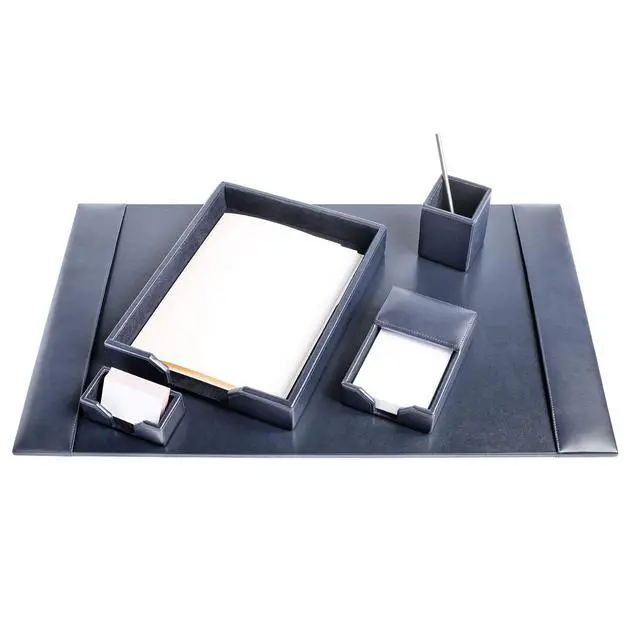 Alt view image 7 of 7 - Bonded Leather Desk Set - Luxury Leather Desk Pad & Desk Organization Essentials (Navy Blue, 5 Piece)