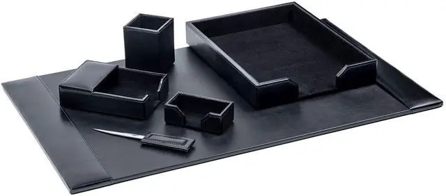 Main image of Bonded Leather Desk Set - Luxury Leather Desk Pad & Desk Organization Essentials (Black, 6 Piece)