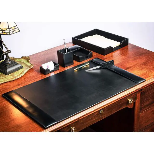 Alt view image 2 of 7 - Bonded Leather Desk Set - Luxury Leather Desk Pad & Desk Organization Essentials (Black, 6 Piece)