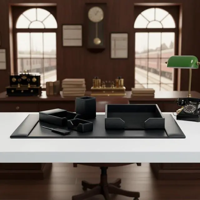 Alt view image 5 of 7 - Bonded Leather Desk Set - Luxury Leather Desk Pad & Desk Organization Essentials (Black, 6 Piece)