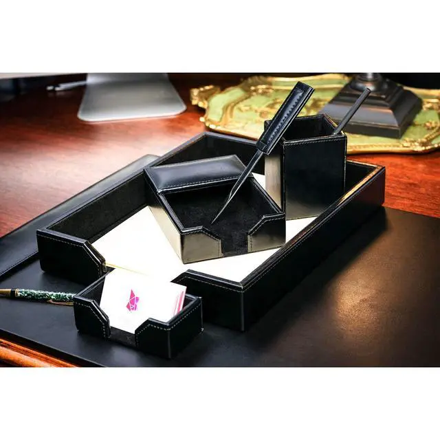 Alt view image 4 of 7 - Bonded Leather Desk Set - Luxury Leather Desk Pad & Desk Organization Essentials (Black, 6 Piece)