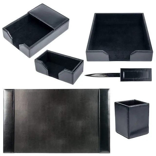 Alt view image 7 of 7 - Bonded Leather Desk Set - Luxury Leather Desk Pad & Desk Organization Essentials (Black, 6 Piece)