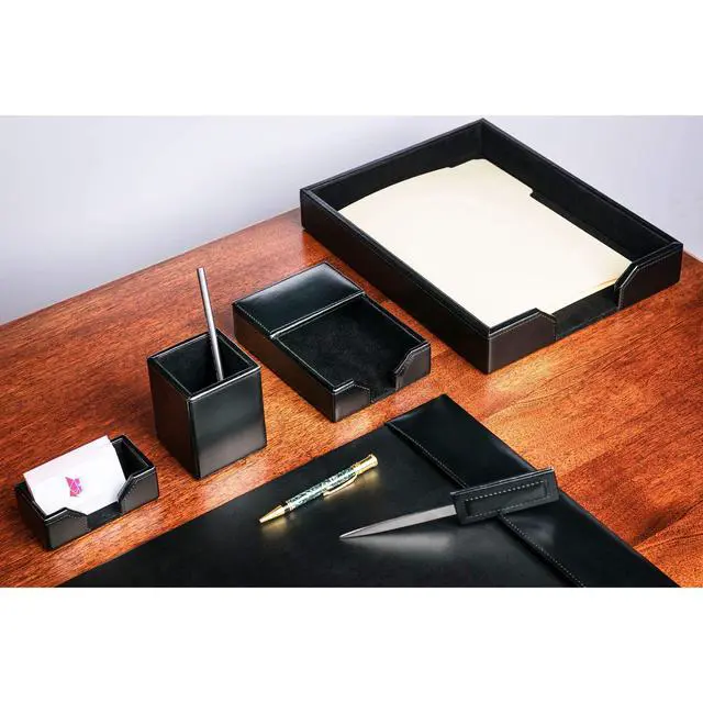 Alt view image 3 of 7 - Bonded Leather Desk Set - Luxury Leather Desk Pad & Desk Organization Essentials (Black, 6 Piece)