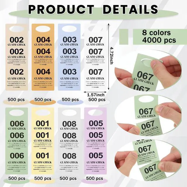 Alt view image 2 of 7 - 4000 Pcs 8 Colors Part Small Coat Check Tickets Colored Paper Coat Room Check Tags (Set of Pink, Blue, Yellow, White, Orange, Green, Beige, Gray)