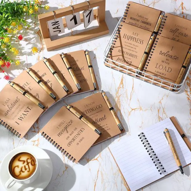 Alt view image 2 of 6 - 96 Pcs/48 Set Bulk Positive Affirmation Spiral Notebooks with Bamboo Pen Daily Affirmation Gift Set Motivational Encouragement Notepad Small Journals 5.5 x 3.9 inch for Women Self Care