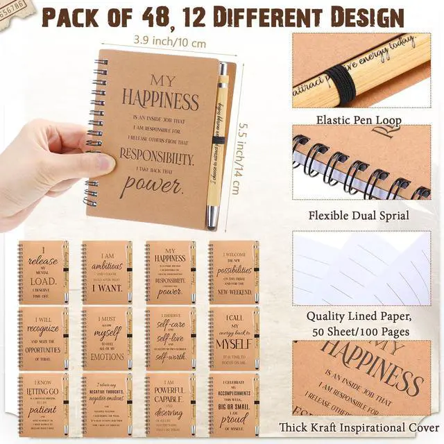 Alt view image 3 of 6 - 96 Pcs/48 Set Bulk Positive Affirmation Spiral Notebooks with Bamboo Pen Daily Affirmation Gift Set Motivational Encouragement Notepad Small Journals 5.5 x 3.9 inch for Women Self Care