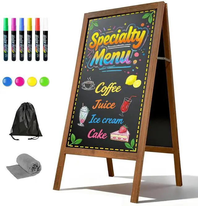 Main image of A Frame Chalkboard Sign, 40" x 20" Magnetic Outdoor Chalk Board Signs, Wooden Standing Double-Sided Sidewalk Chalk Board for Restaurant Menu, Cafés, Christmas, Wedding