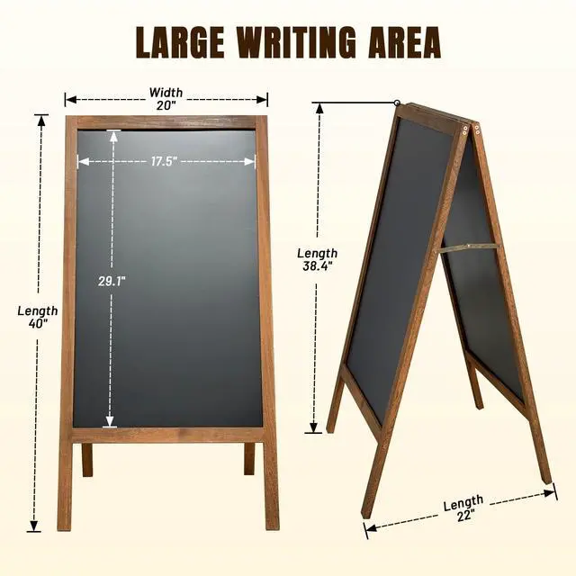 Alt view image 3 of 6 - A Frame Chalkboard Sign, 40" x 20" Magnetic Outdoor Chalk Board Signs, Wooden Standing Double-Sided Sidewalk Chalk Board for Restaurant Menu, Cafés, Christmas, Wedding