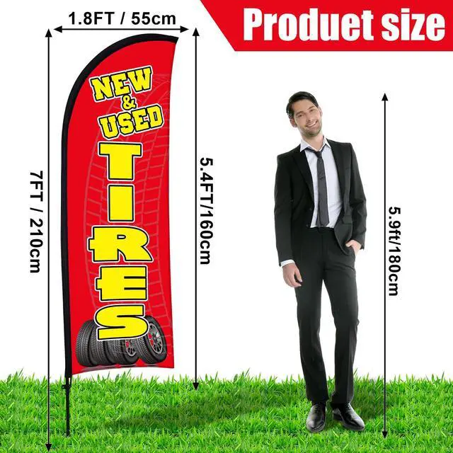 Alt view image 2 of 6 - 3 Sets Tires Shop Feather Flags with Poles 7ft New and Use Tires Flags for Businesses Outdoor Advertising Banner Sign to Sale Tyre Signs Supplies(Red)