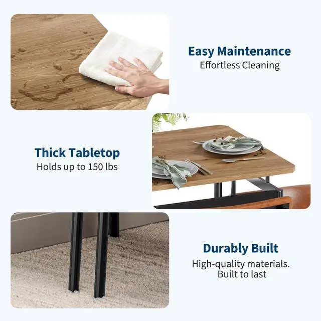 Alt view image 5 of 7 - Dining Table Set for 4, 5 Piece Wooden Dining Table and Chairs, 4 PU Upholstered Chair, Modern Metal Frame Dinette Set for Dining Room, Home Dinner, Party, Apartment, Brown