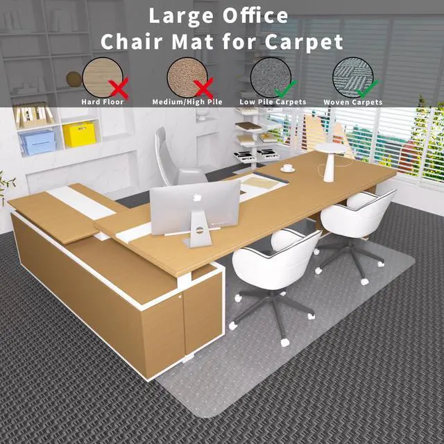 Alt view image 3 of 6 - Office Chair Mat for Carpeted Floor, 63"x51" Clear Desk Mat for Carpet Large Protector Floor Mat On Low Pile Carpets, Easy Glide Rolling Plastic Floor Mat, Computer Chair Mat for Home Office